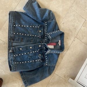 Puff sleeve blue Jean & pearl jacket